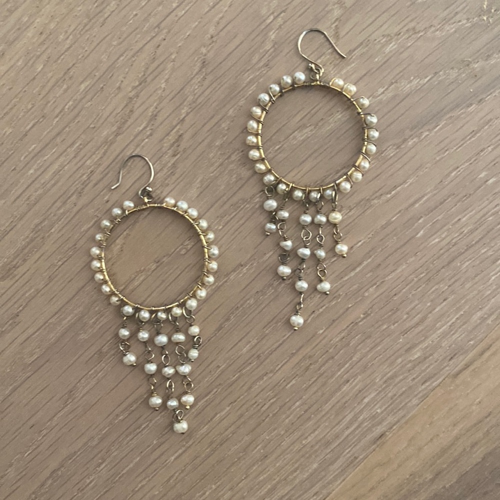 BCBG Pearl hoop statement earrings.